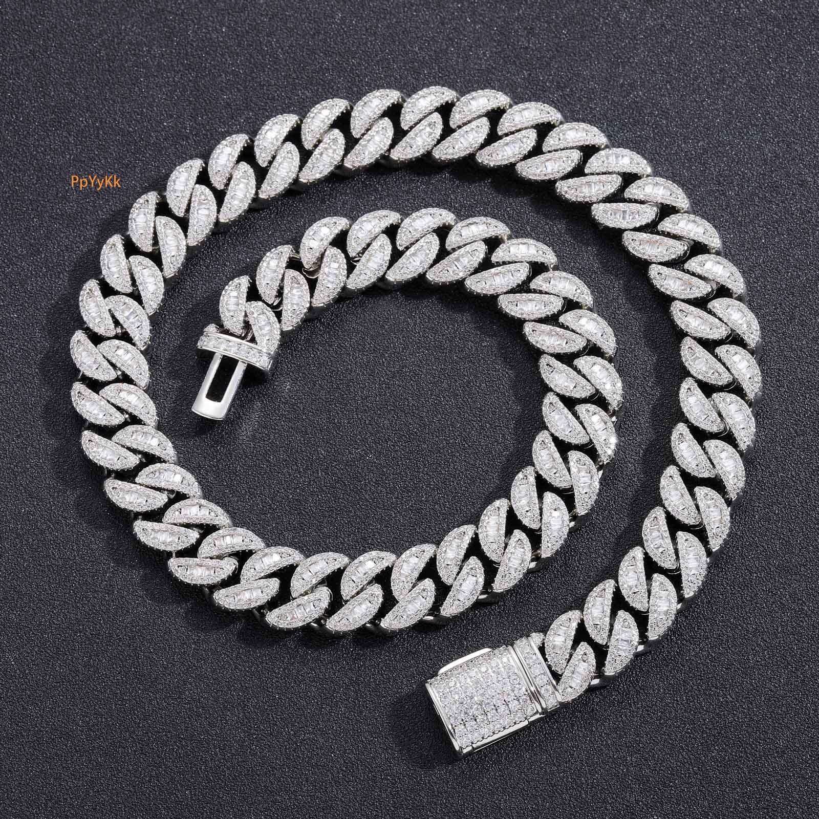 15mm Hiphop Round Square Diamond VVS Moissanite Iced Out Cuban Link Chain Trendy Men's Bling Bling Necklace Pass the diamond tester