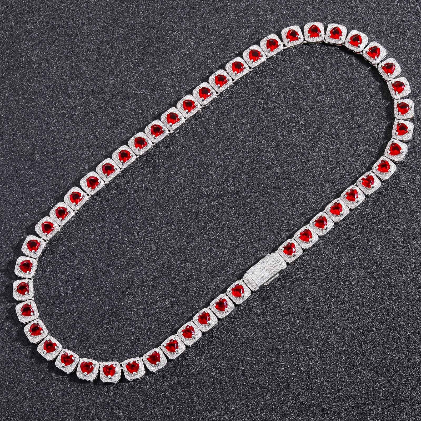 Hip Hop 10mm Red Heart Iced Out Sugar Chain VVS Moissanite Unisex Trendy Bling Pass the diamond tester