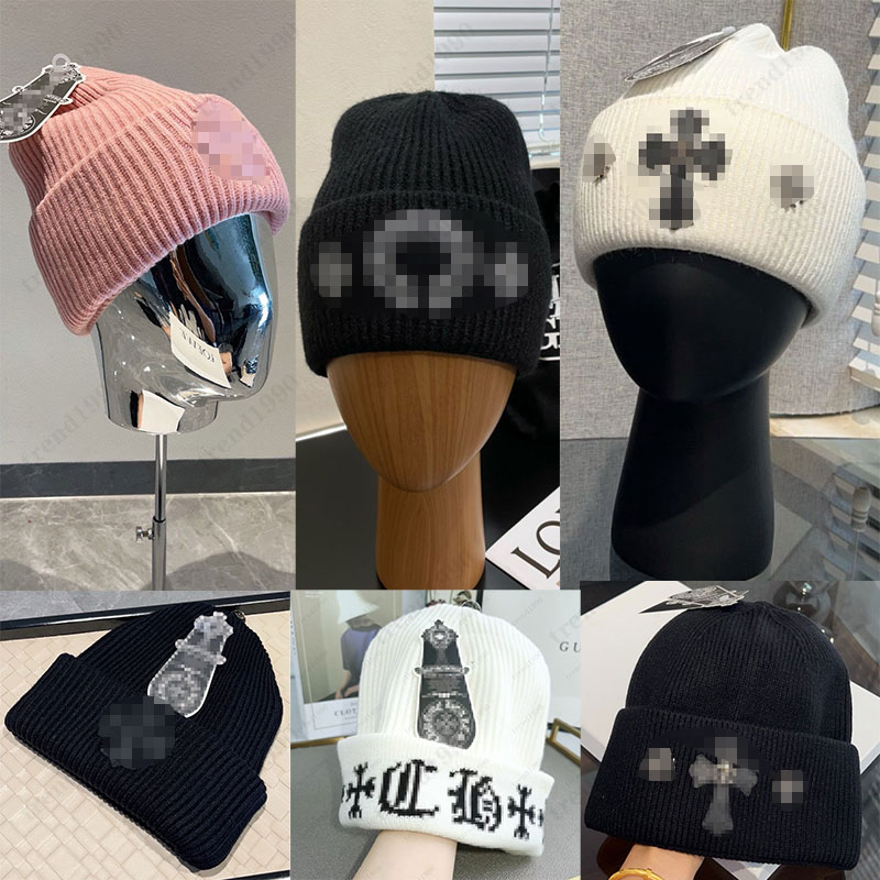 Luxury designer Sanskrit jacquard knitted hat 2025 new style brim hat, embroidered cross wool hat, warm hat, black and white borderless hat