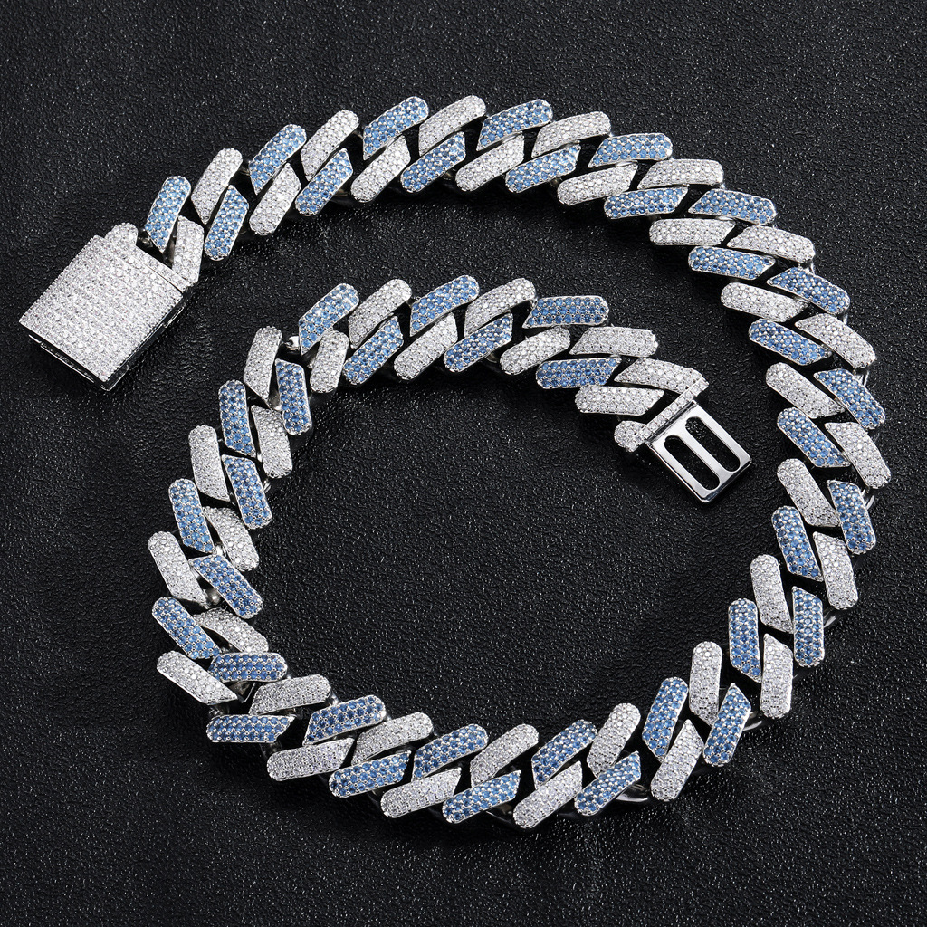 Blue White VVS Moissanite 20MM Box Clasp Miami Cuban Chain Real Gold Plated Men's Hip Hop Pass the diamond tester