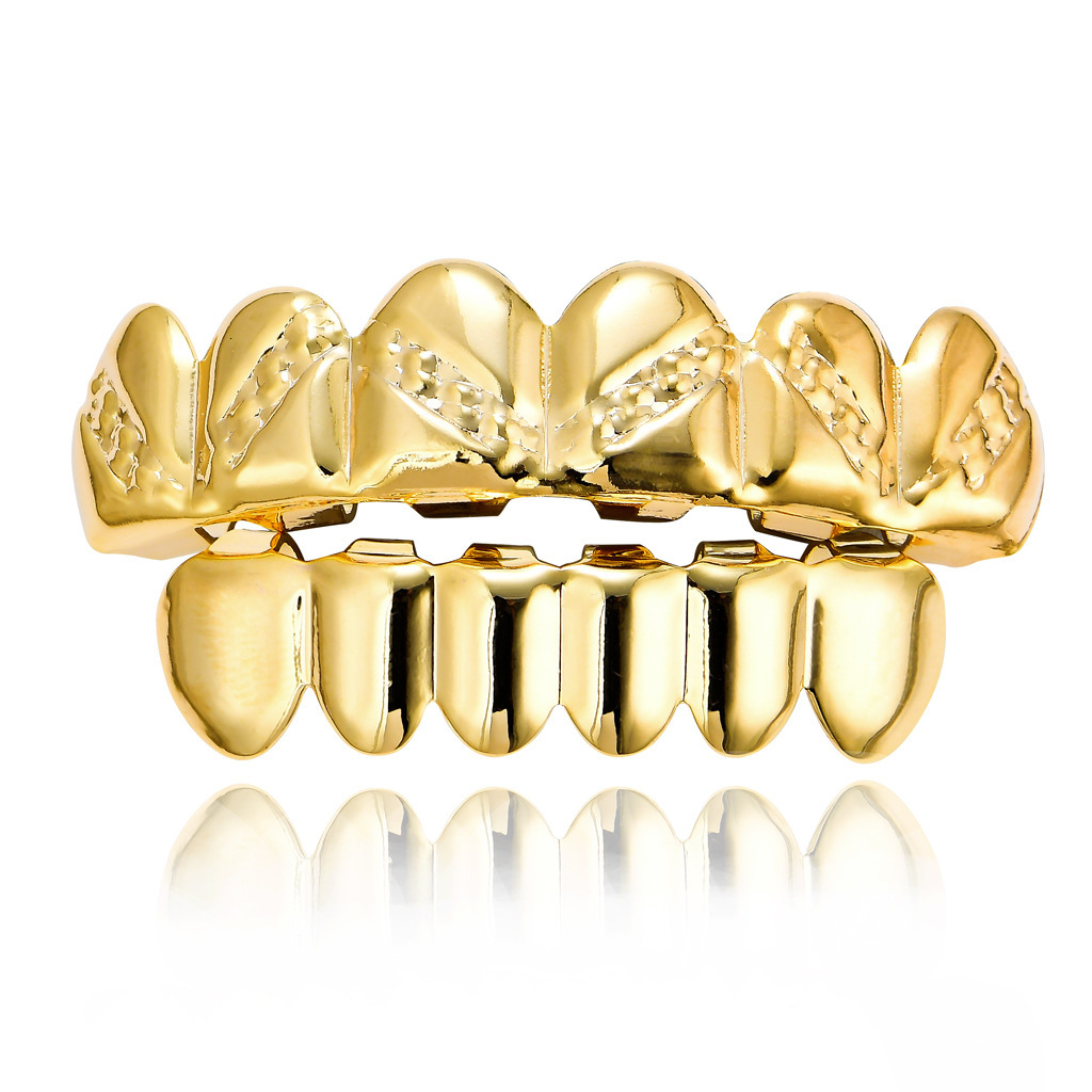 New 18K Gold Plated Smooth Twill Pattern Hip Hop Grillz Luxury High Quality Halloween Costume Accessory
