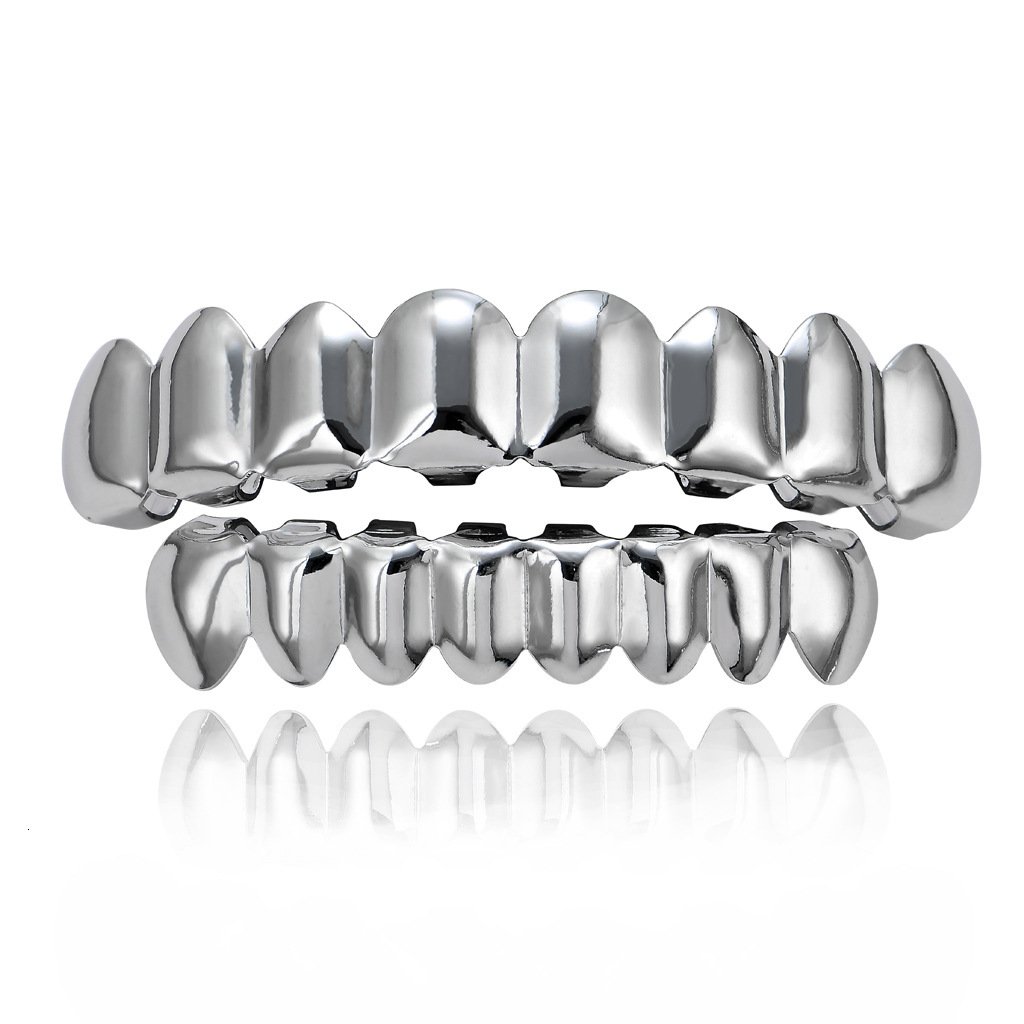 2025 New 18K Gold Plated 8 Upper 8 Lower Tooth Hip Hop Grillz High Quality Fashion Statement Rapper Costume Accessories