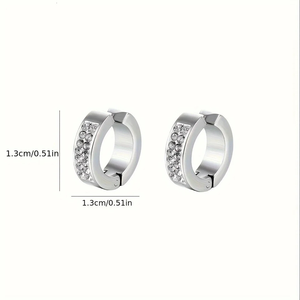 1pair Unisex Minimalist Punk Hip Hop Stainless Steel Ear Clips With Cubic Zirconia for Men Women Daily Wear Party Jewelry Gift 250624