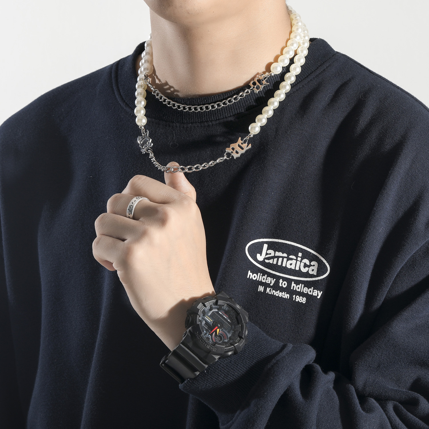 Luxury Moissanite Hip Hop M Letter Necklace Pearl Mix Choker Unisex Versatile Jewelry Pass the diamond tester