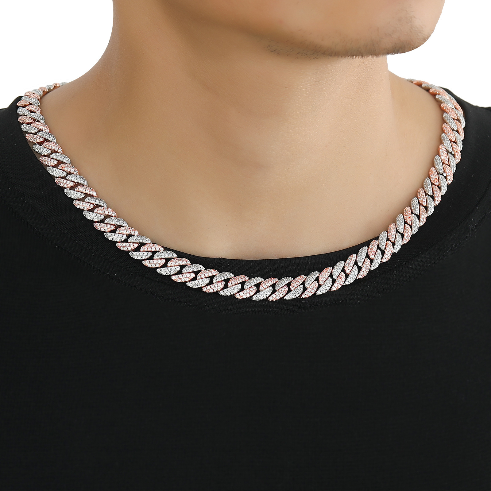 Luxury Moissanite 9mm Pink Diamond Cuban Chain Full Iced Out Unisex Niche Necklace Pass the diamond tester