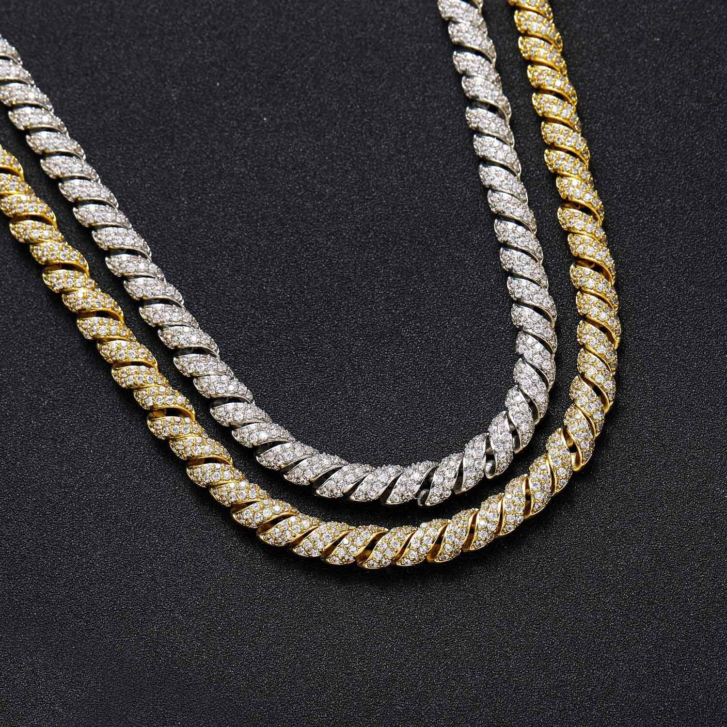 Men's Hip Hop 8mm Twisted Rope Chain Full Iced Out VVS Moissanite Cuban Necklace Pass the diamond tester