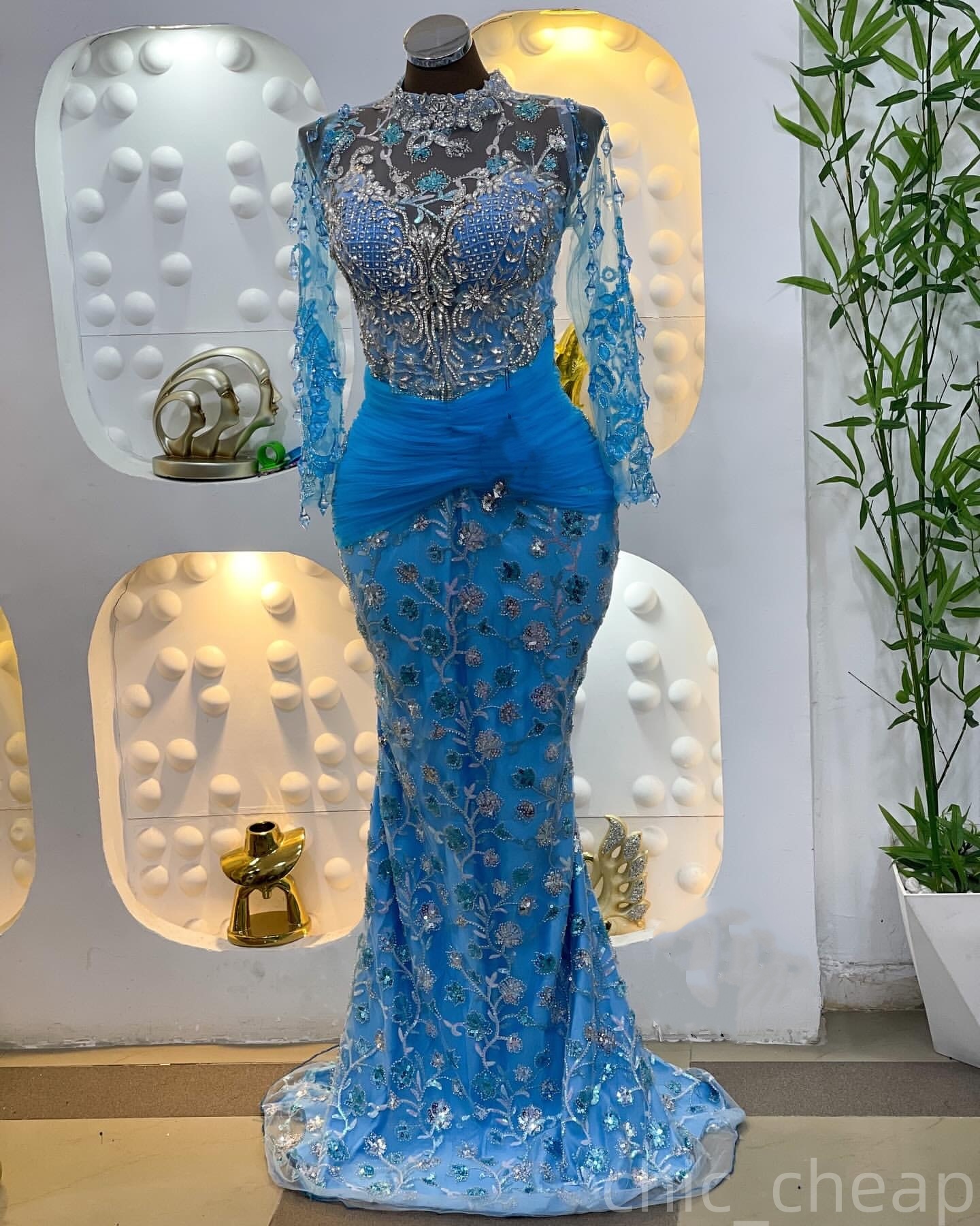 Sky Blue Mermaid Prom Dresses 2025 Rhinestones Lace Floral Lace Evening Formal Party Second Birthday Engagement Gowns Plus Size Dress For Special Occa
