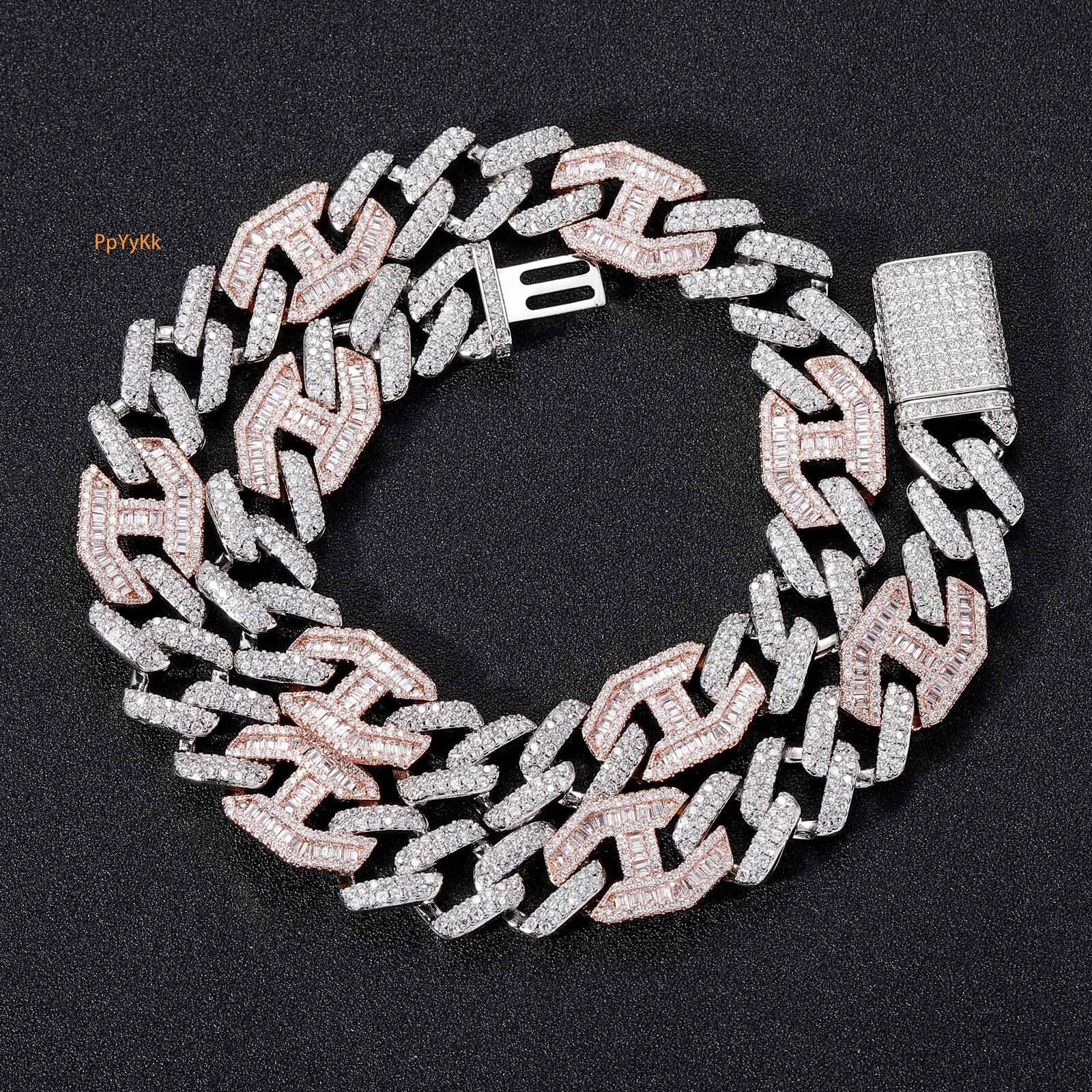 Men's Hip Hop White Gold Rose Gold 15mm VVS Moissanite Iced Out Flip Lock Bar Cuban Chain Luxury Necklace Pass the diamond tester
