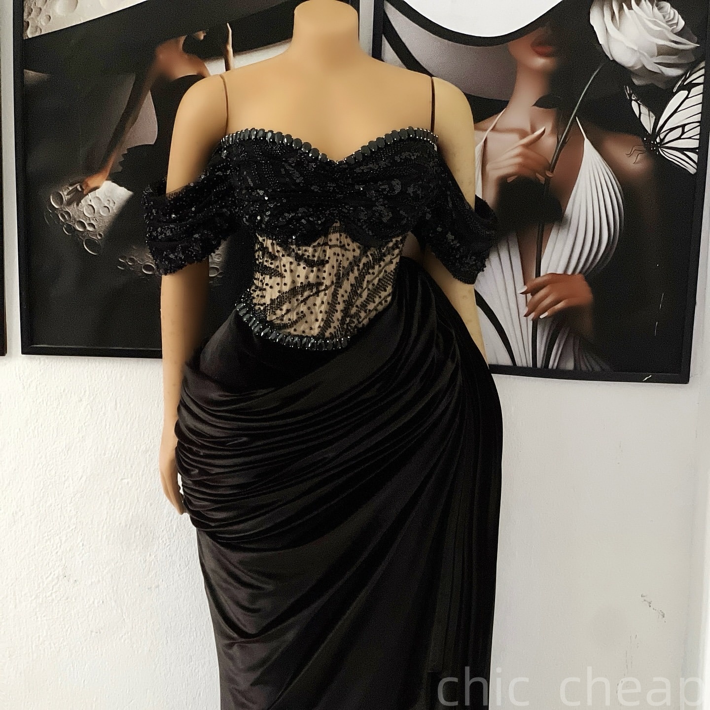 Mermaid Black Prom Dresses 2025 Lace Rhinestones Beaded Velvet Evening Formal Party Second Birthday Engagement Gowns Plus Size Dress For Special Occas