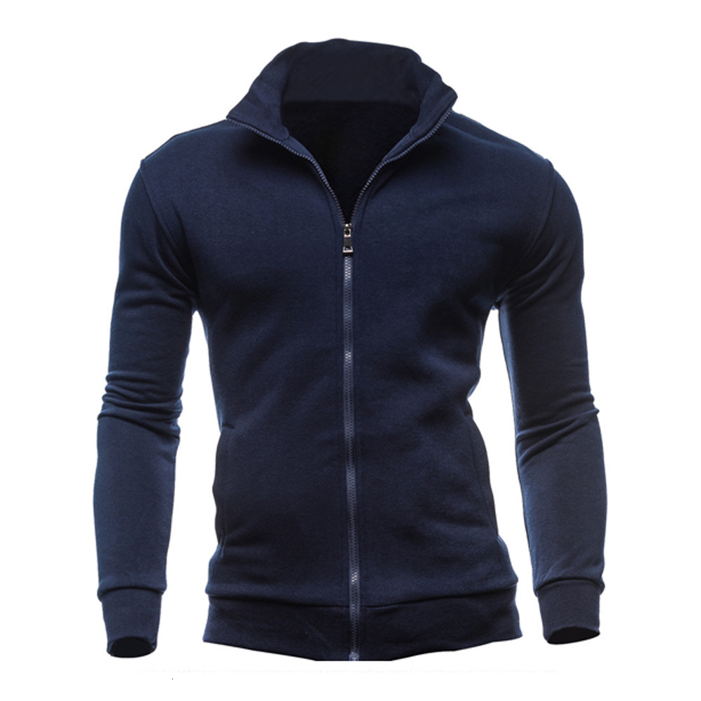 New Sports Hoodie with Zipper and Stand Collar, Men's Solid Color Cardigan