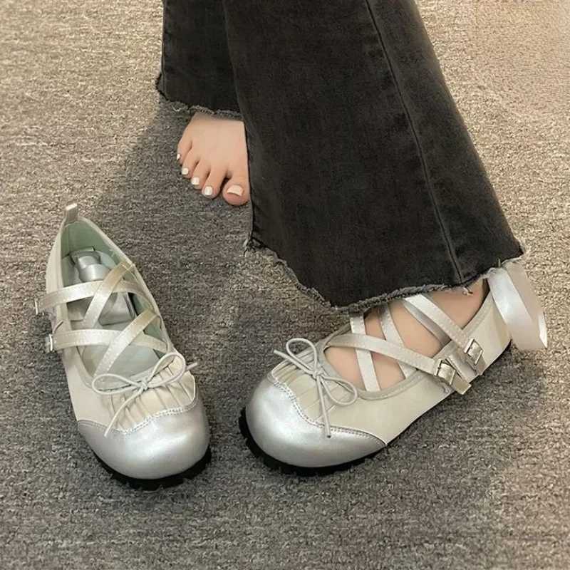 Wen Ballet Flats Shoes Fion Elegant Cross Strap Shoes Ladies Outdoor Dress Flats Fion Shallow Ballerina Shoes Y250629