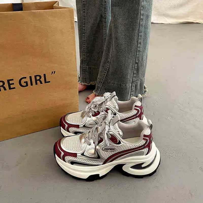 Wen Chunky Platform Sneakers 2025 Spring Leisure Comfort Thick Sole Breathable Mesh Shoes Women Lace Up Casual Sports Shoes Y250629
