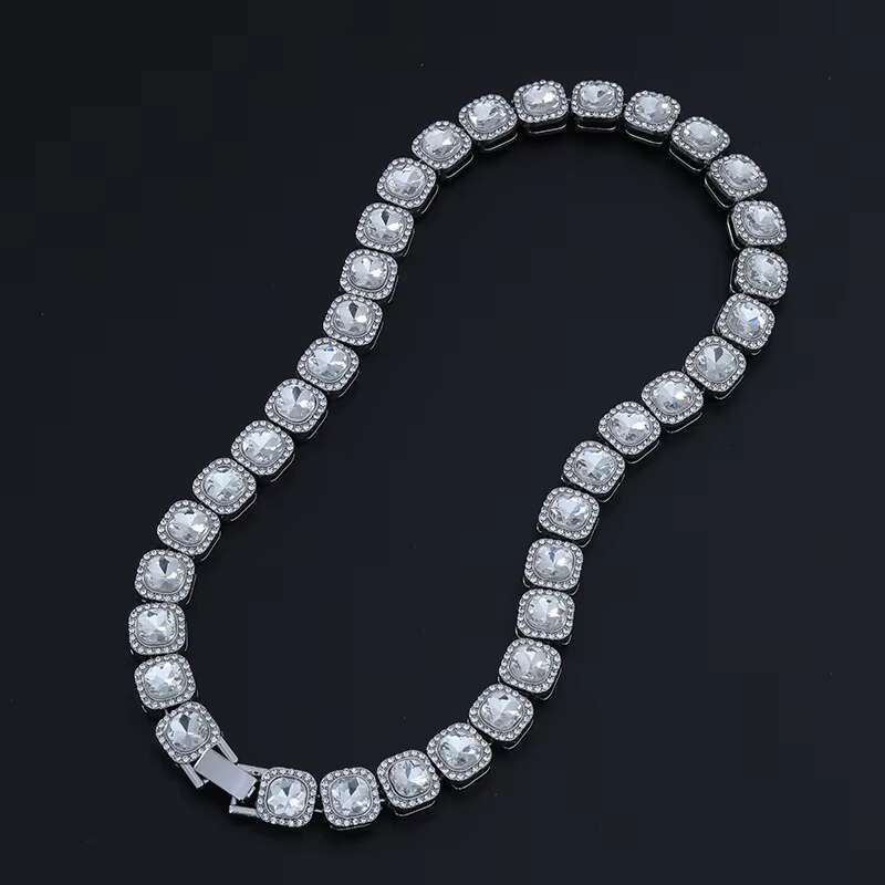 YW New Style Alloy Cuba Chain Rock Sugar Full Square Drill Clavicle Chain Necklaces for Women