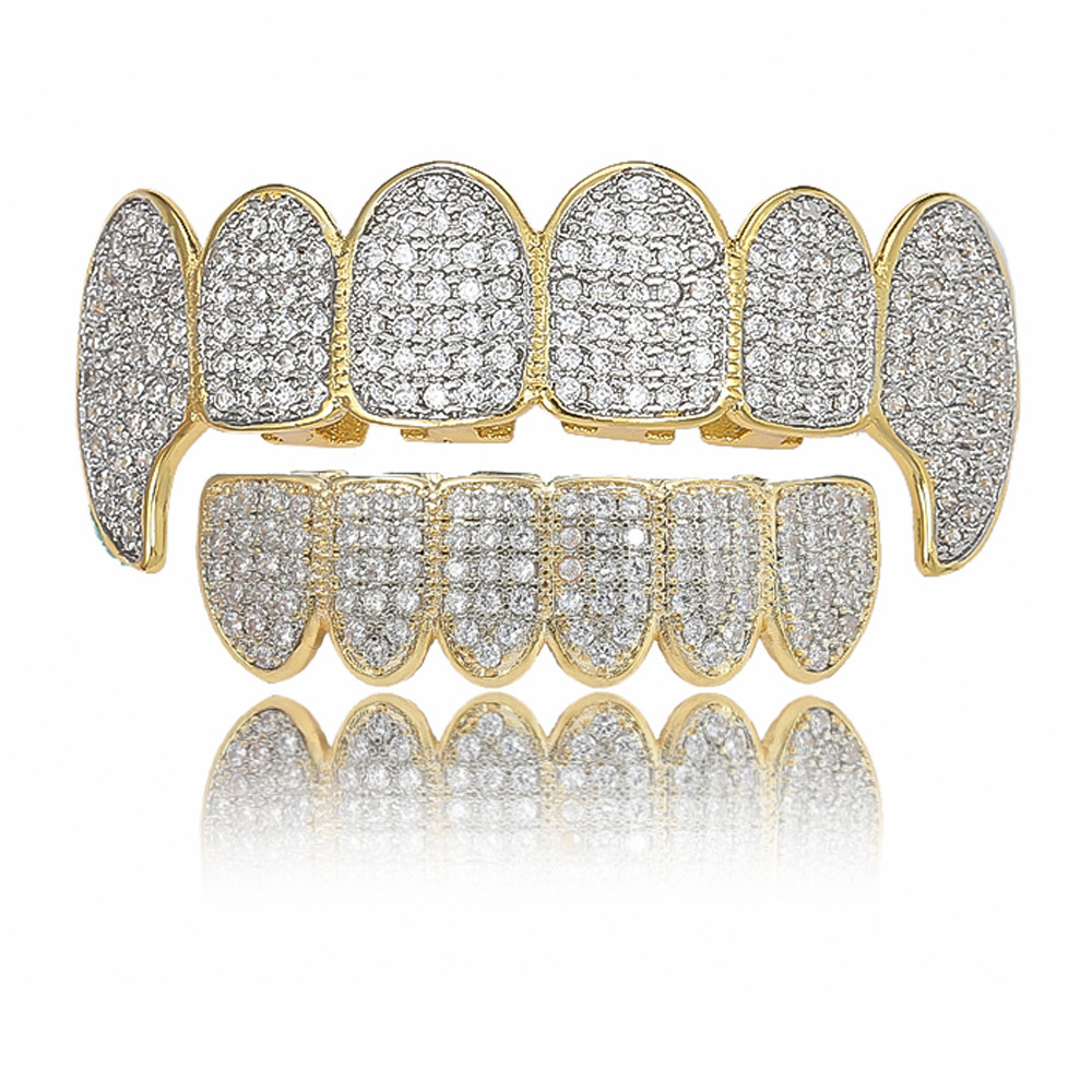 New 18K Gold Plated Moissanite Iced Out Hip Hop Grillz Unisex Luxury Halloween Statement Rapper Costume Accessories