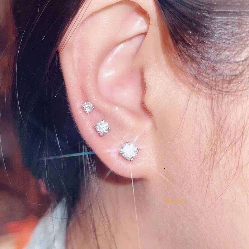 Stud Earrings Anziw Sparkle Real Moissanite Black Dia Sier Gold Ear Piercing Jewelry For Women Men Gifts 3mm/4mm/5mm