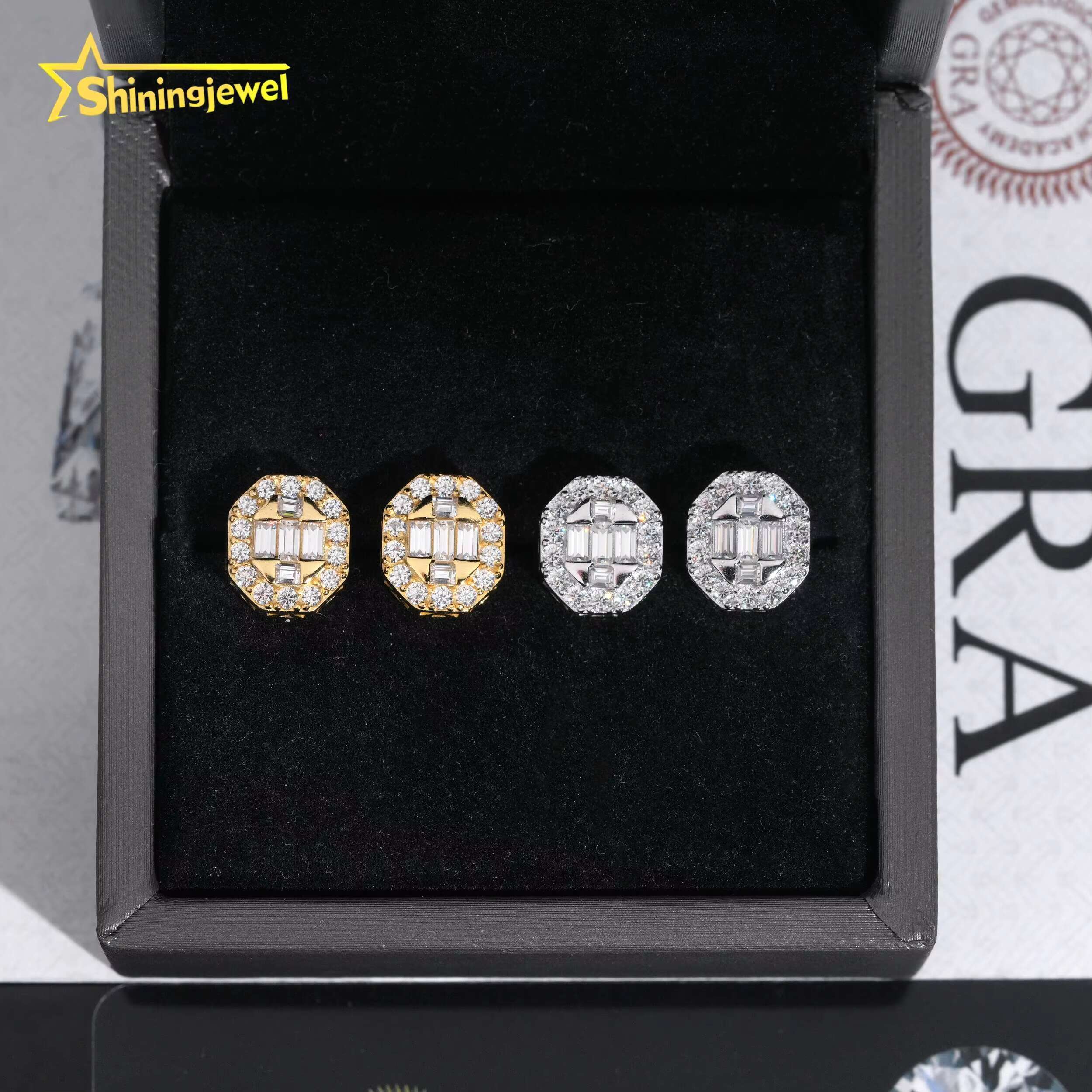 Ready Stocks Pass Diamond Tester Baguette Moissanite Stud Earrings Women 925 Silver Iced Out Moissanite Earrings