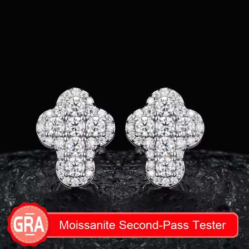 Cross-border S925 Silver Moissanite Earrings Flower Cross Earrings Niche High-end Sense Earrings Fashion Ear Jewelry In Stock