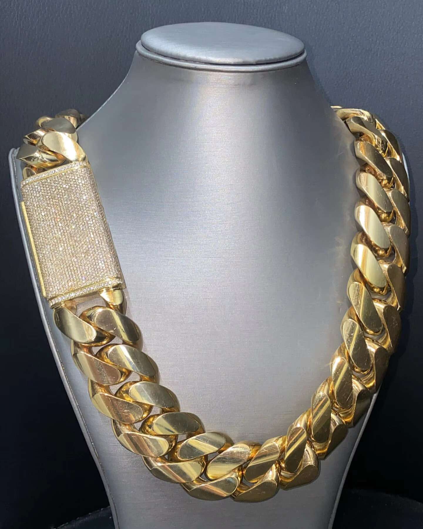 14K Yellow Gold Touch Handmade Chain Cuban Chain VVS1 Moissanite Diamond 925 Sterling Silver Mens Cuban Chain
