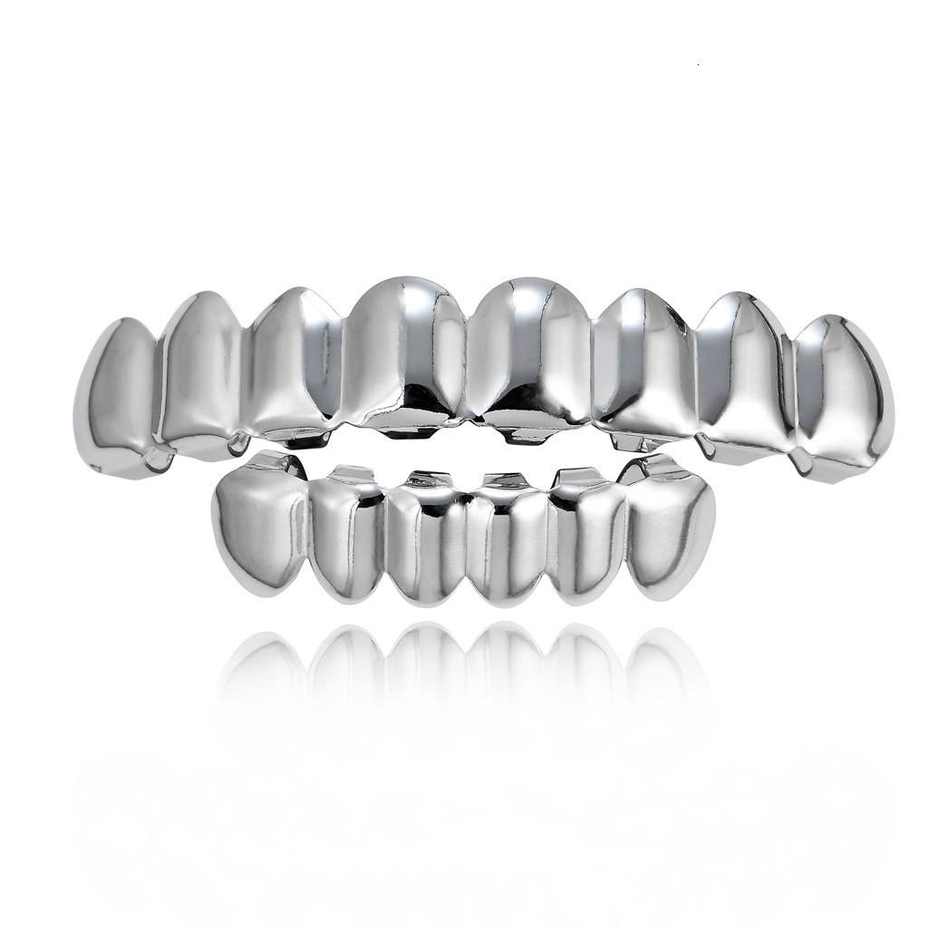 18K Gold Plated 8 Tooth Hip Hop Grillz Luxury High Quality Halloween Teeth Rapper Costume Accessories