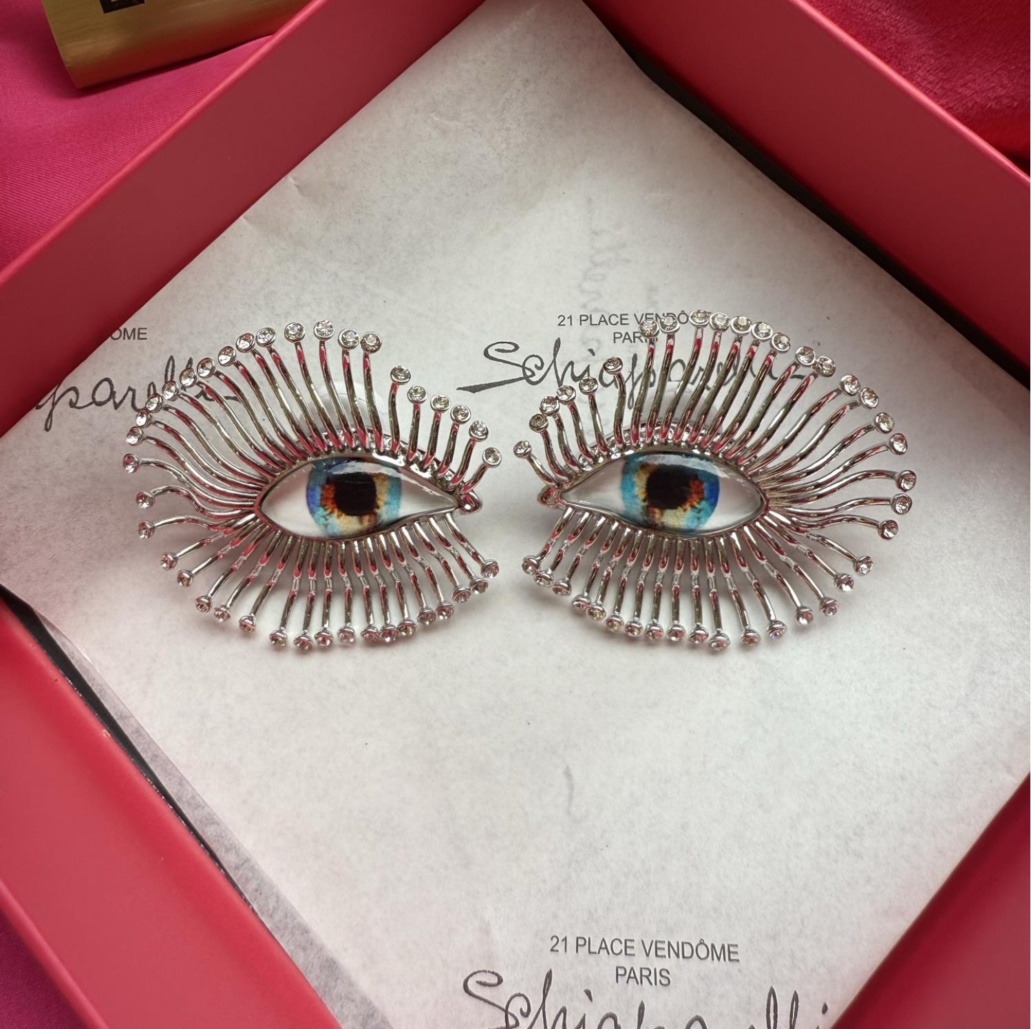 New Designed women Devil's EYES RHINESTONE EARRINGS Classic Silver Ear studs Designer Jewelry Schiaparelli-R10074