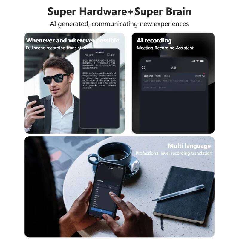 Smart AI,Bluetooth Music With 140+ Translation,Ultraviolet-proof Lenses,Camera Glasses For Travel Meeting