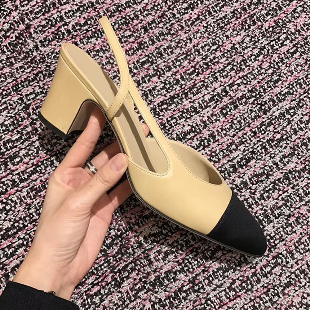 High Quality Slingback block heel Sandals 6.5cm chunky block Heels Women's wedding Dress office shoes Luxury designer dress shoes Bring box size 35-43