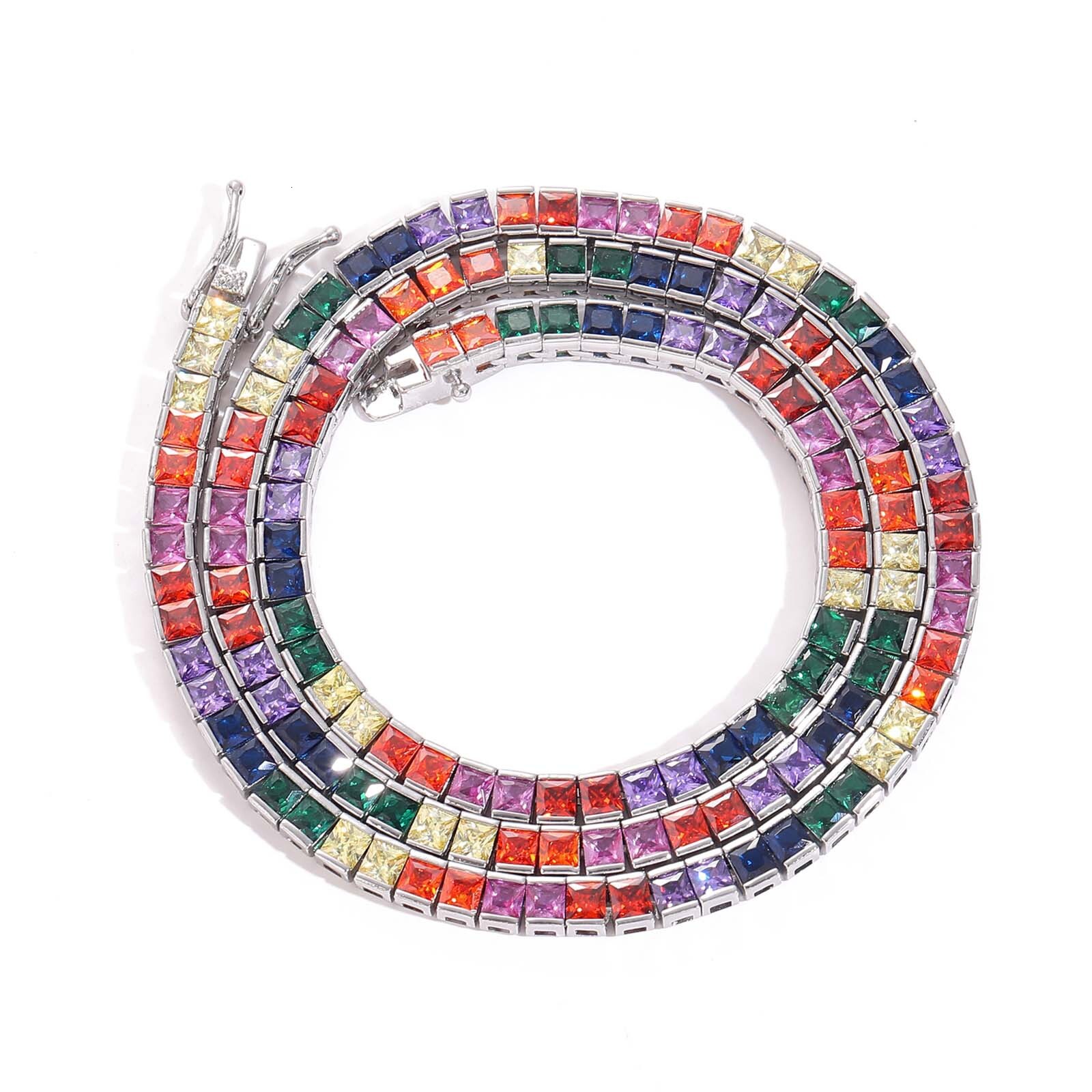 Luxury Jewelry Hip Hop Necklace 4mm Colorful Square Moissanite Tennis Chain Iced Out Men Hip Hop Accessory Pass the diamond tester