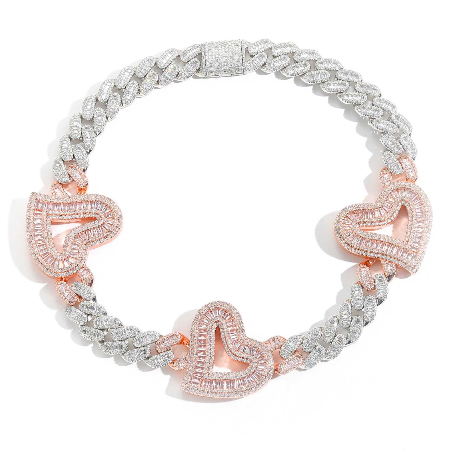 New Love Heart Cuban Link Chain Baguette Moissanite Peach Heart Unisex Trendy Iced Out Accessory Bling Bling Necklace Pass the diamond tester