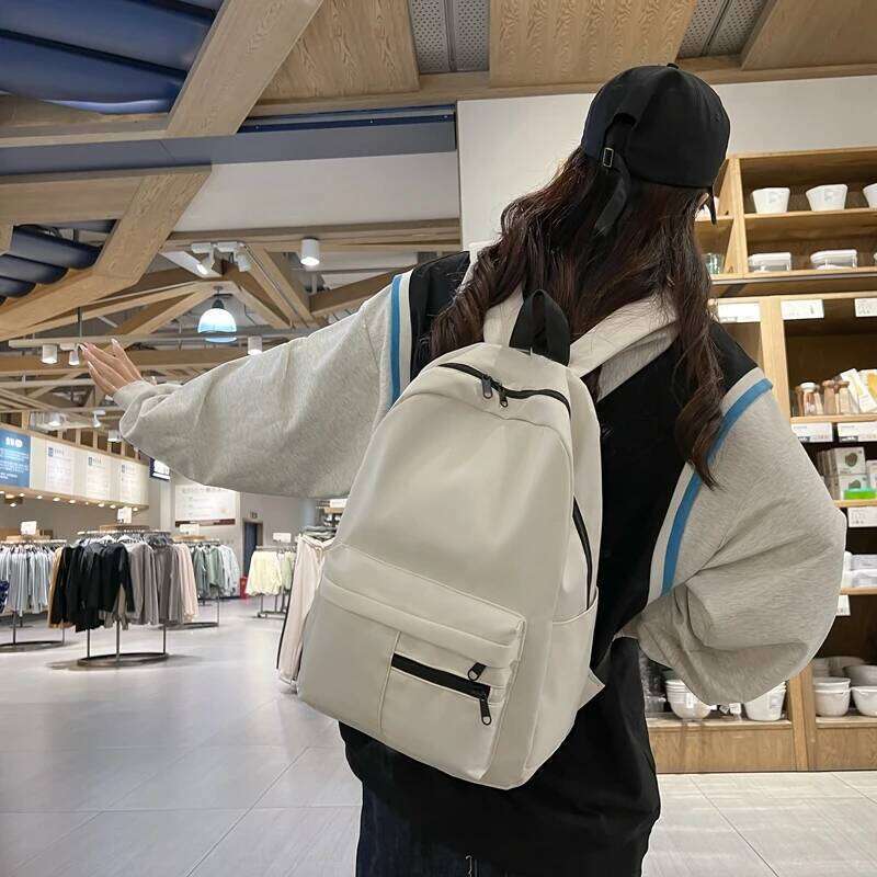 Simple Casual Backpack, Lightweight High School Student Bag, Versatile Solid Color Daypacks ForHangingOut
