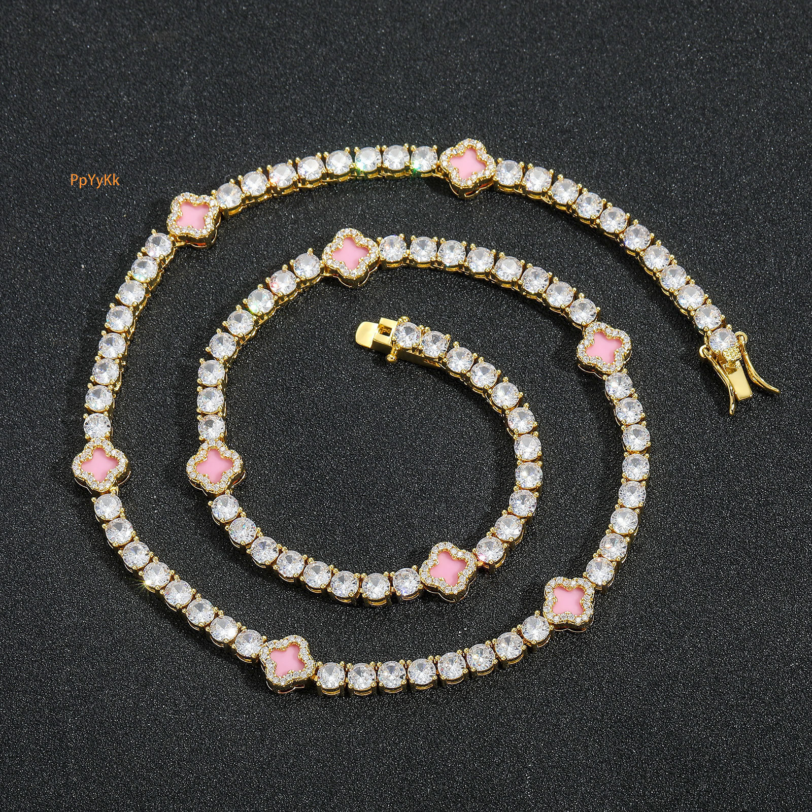 Pink Four Leaf Clover Iced Out Tennis Chain Necklace Moissanite Luxury Clavicle Accessory Pass the diamond tester