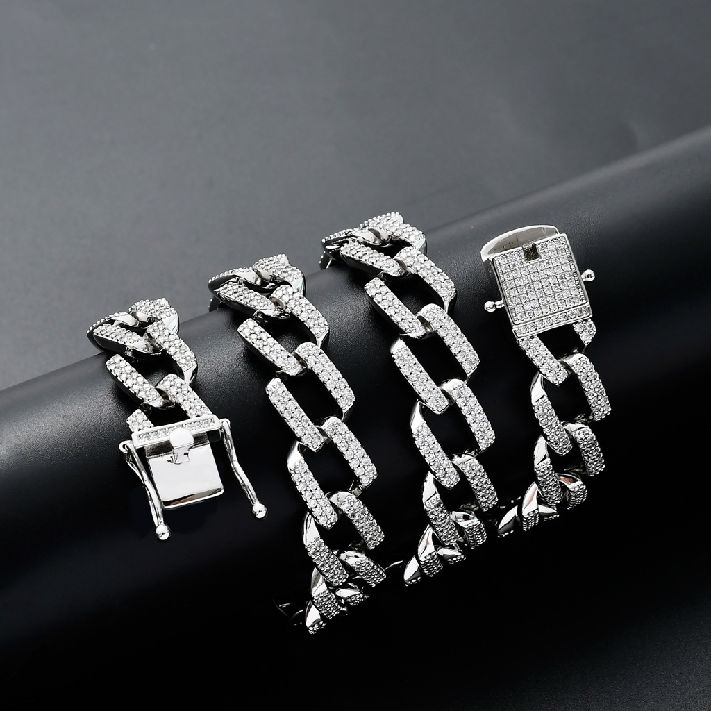 Bar Rhombus Miami Cuban Chain 14mm Fully Iced Moissanite Men Hiphop Luxury Necklace Pass the diamond tester