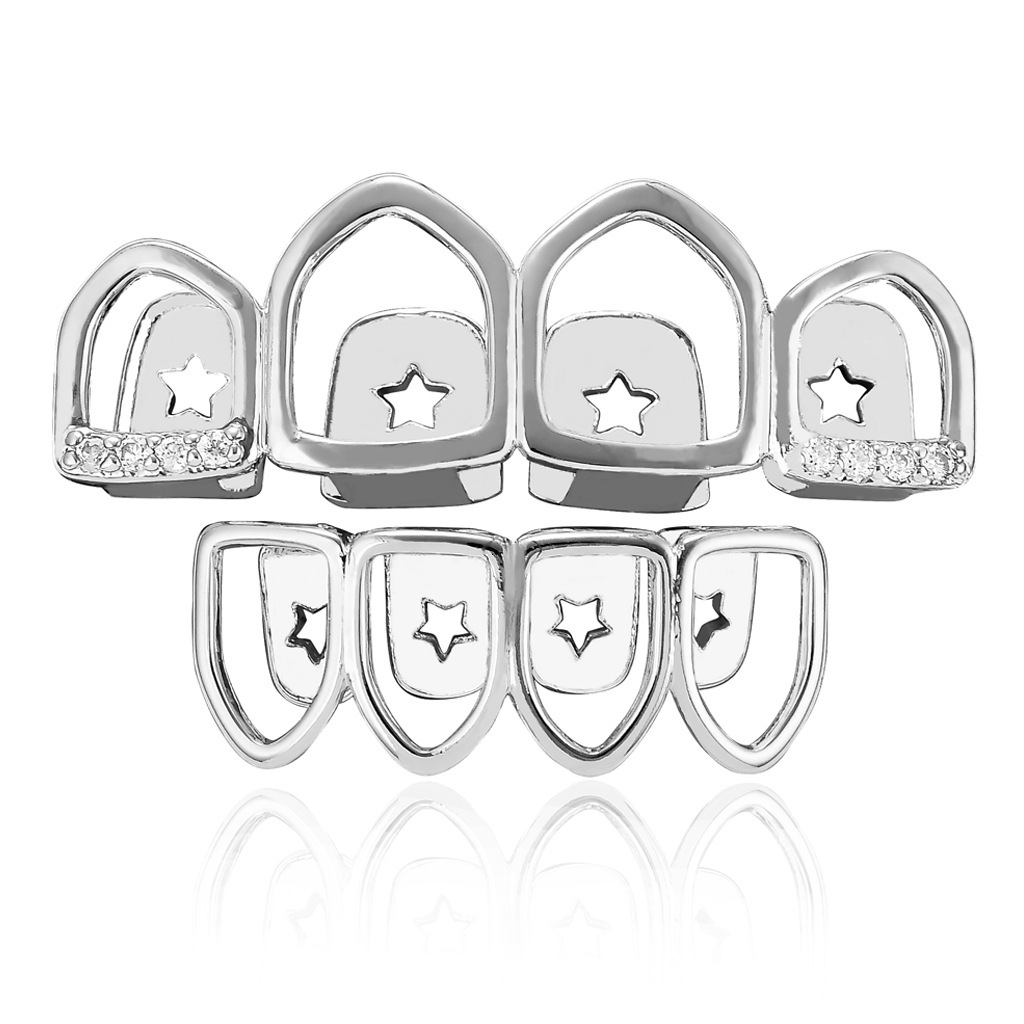 New Arrival 18K Gold Plated Iced Out 4 Tooth Hollow Diamond Grillz Drip Hip Hop High Quality Accessory