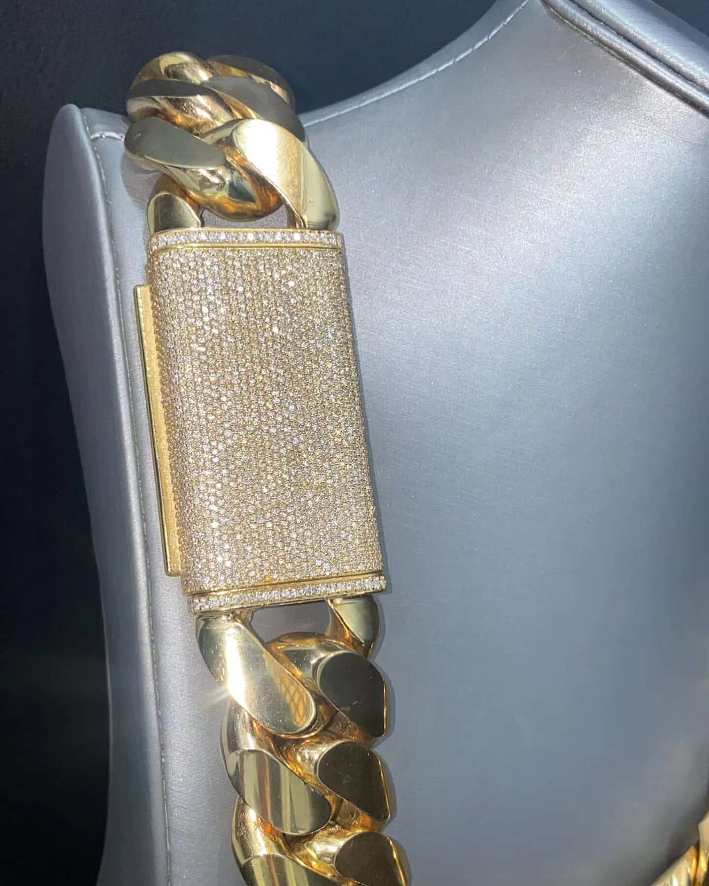 14K Yellow Gold Touch Handmade Chain Cuban Chain VVS1 Moissanite Diamond 925 Sterling Silver Mens Cuban Chain