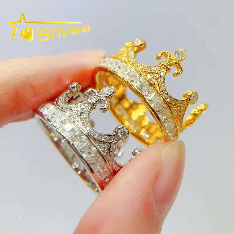 High Quality Hip Hop Crown Shape Ring Custom Men Women 925 Sterling Silver GRA Certificated Moissanite Ring