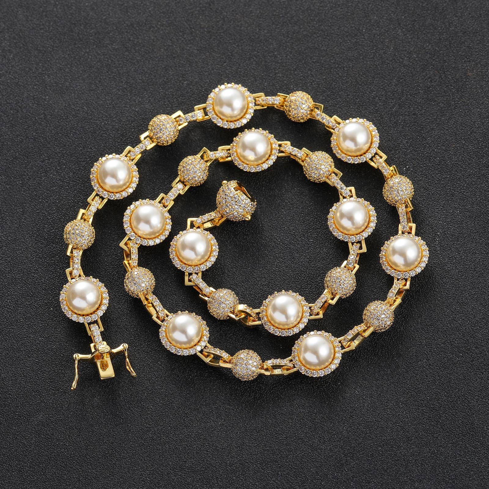 Luxury Jewelry New Hip Hop Iced Out Pearl Necklace Men's Stylish Trendy Layered Chain Sweatshirt Accessory Pass the diamond tester
