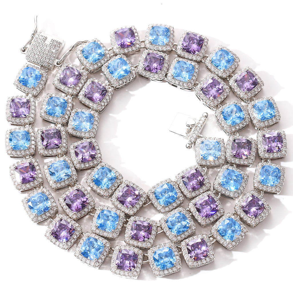 10MM Square Colorful Iced Out VVS Moissanite Icy Sugar Chain Men's Real Gold Plated Bling Chain Hip Hop Necklace Pass the diamond tester