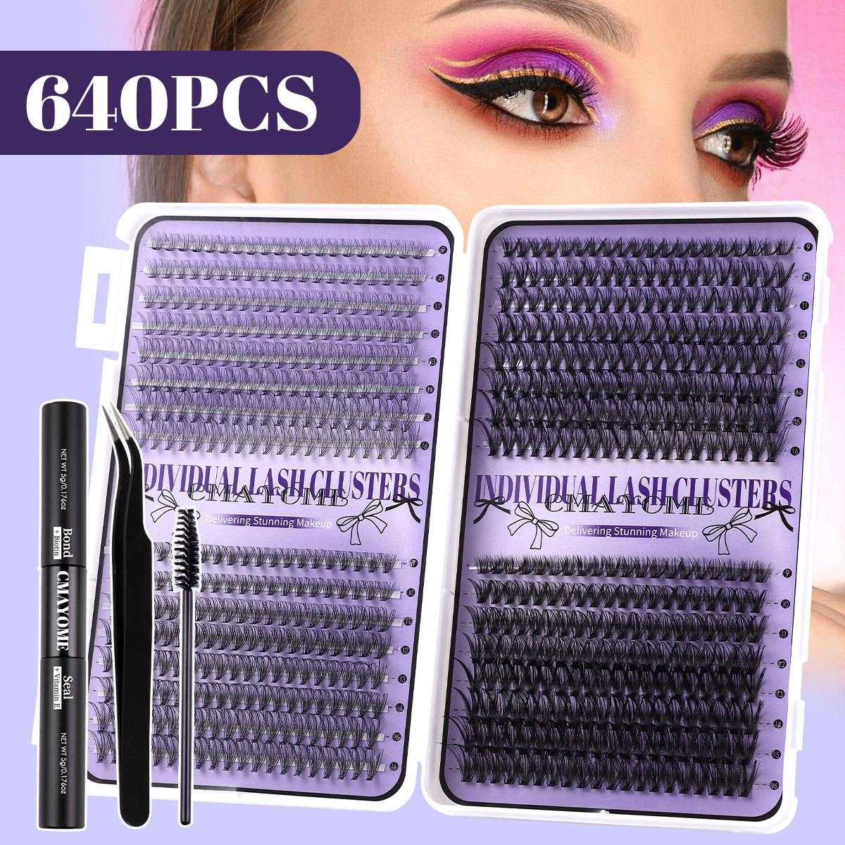 DIY Individual Eyelashes 640Pcs Cluster Lashes Kit with Lash Bond & Seal Handmade Reusable DIY Segmented Eyelash Extensions Grafted Lashes
