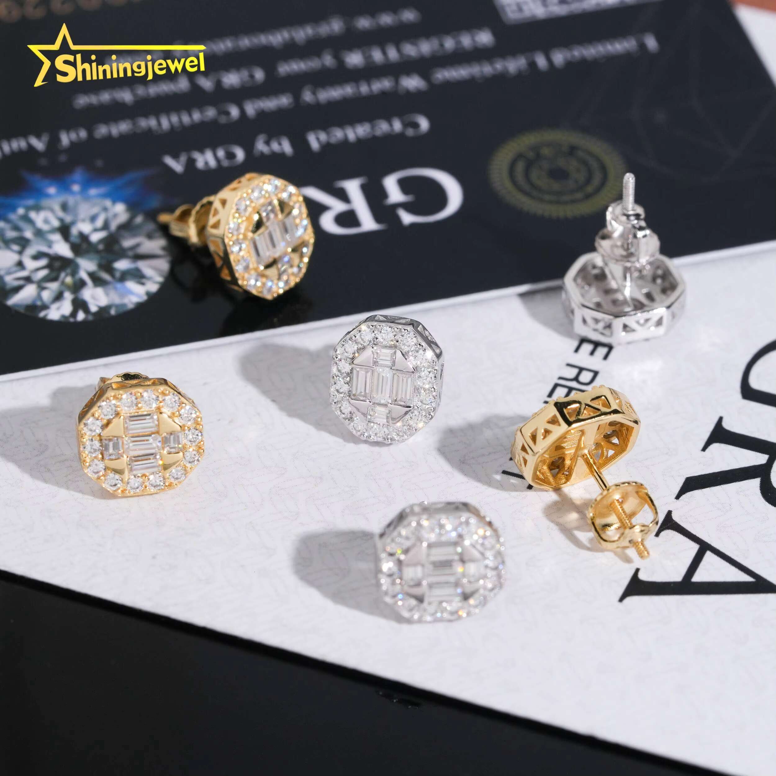 Ready Stocks Pass Diamond Tester Baguette Moissanite Stud Earrings Women 925 Silver Iced Out Moissanite Earrings