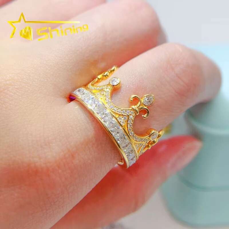 High Quality Hip Hop Crown Shape Ring Custom Men Women 925 Sterling Silver GRA Certificated Moissanite Ring