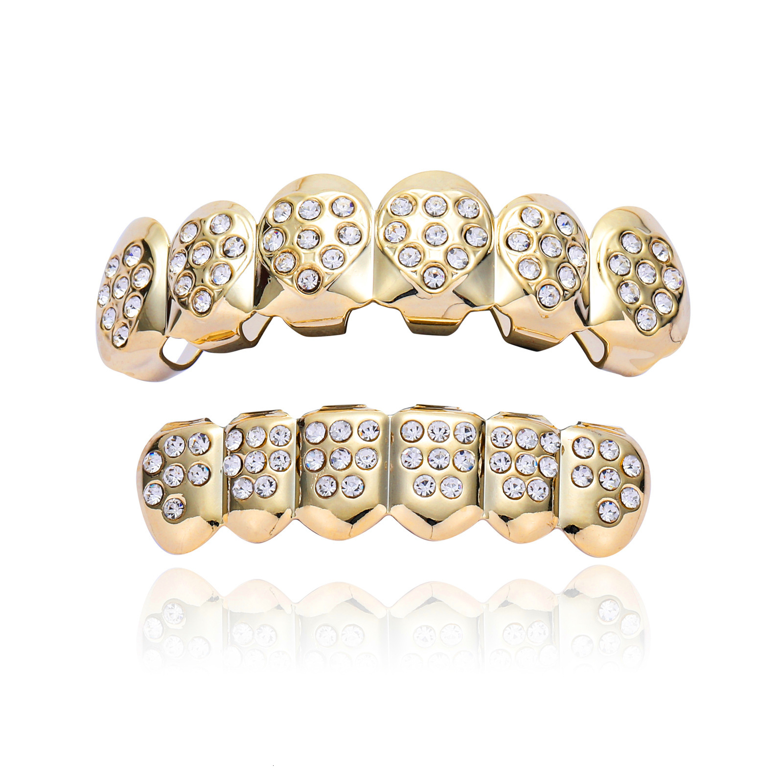18K Gold Plated Heart Shaped Iced Out Full Diamond Hip Hop Grillz Decorative Rapper Costume Accessories
