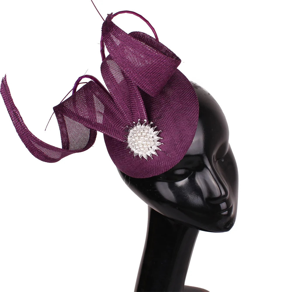 Royal Blue Women Fascinator Cocktail Hat Hairbands Mesh Headpiece Imitation Sinamay Millinery Caps Ladies Elegant Accessories250627