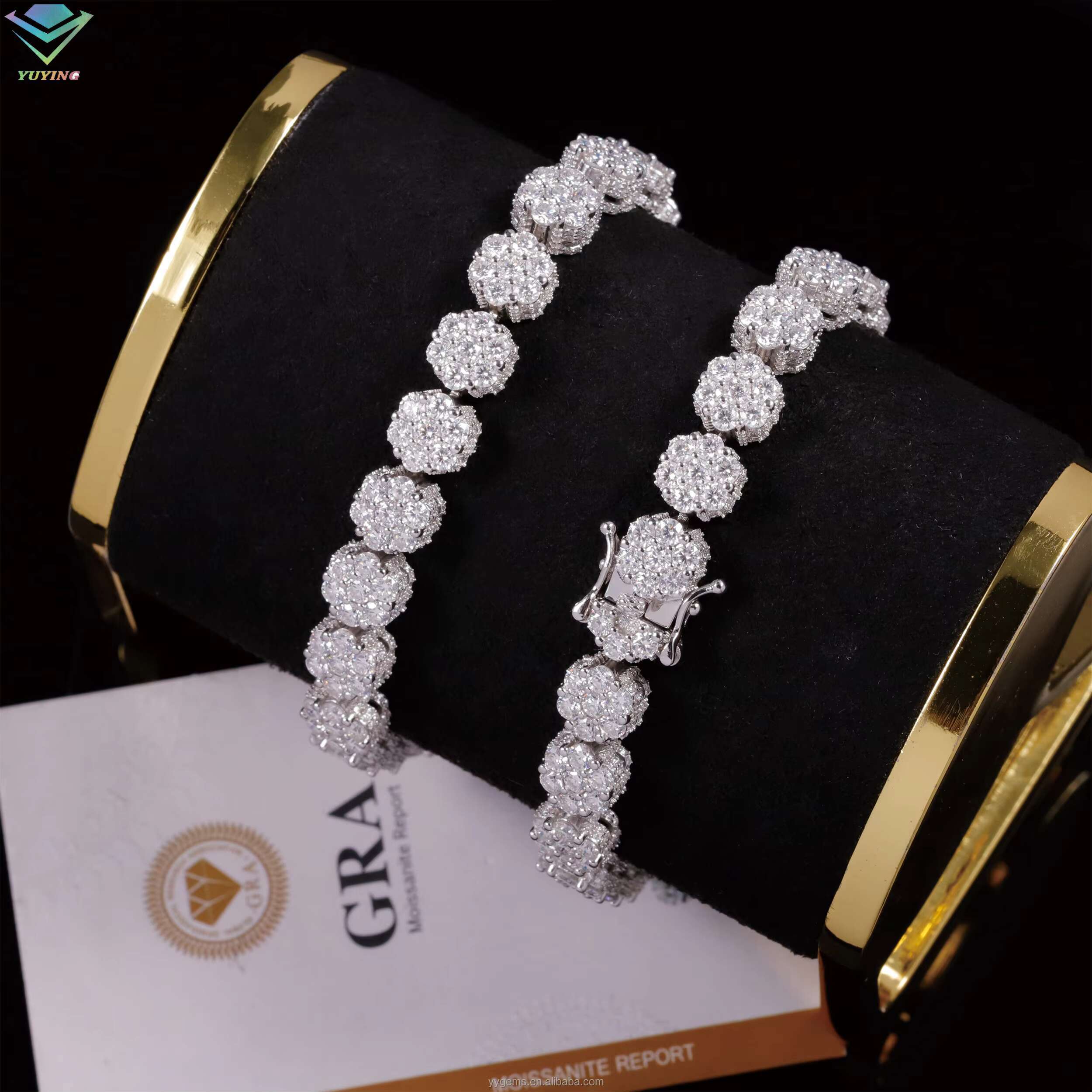 Diamond 925 Sterling Silver 10mm VVS Moissanite Diamonds Cuban Link Bracelet With GRA Certificate