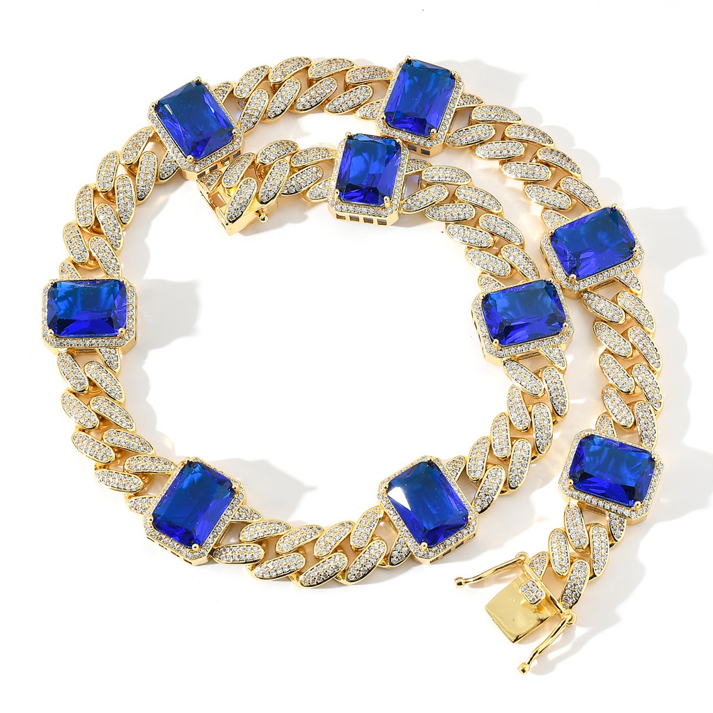 Hiphop Red Blue Cuban Chain Iced Out Unisex Unique Fashion Moissanite High Quality Pass the diamond tester