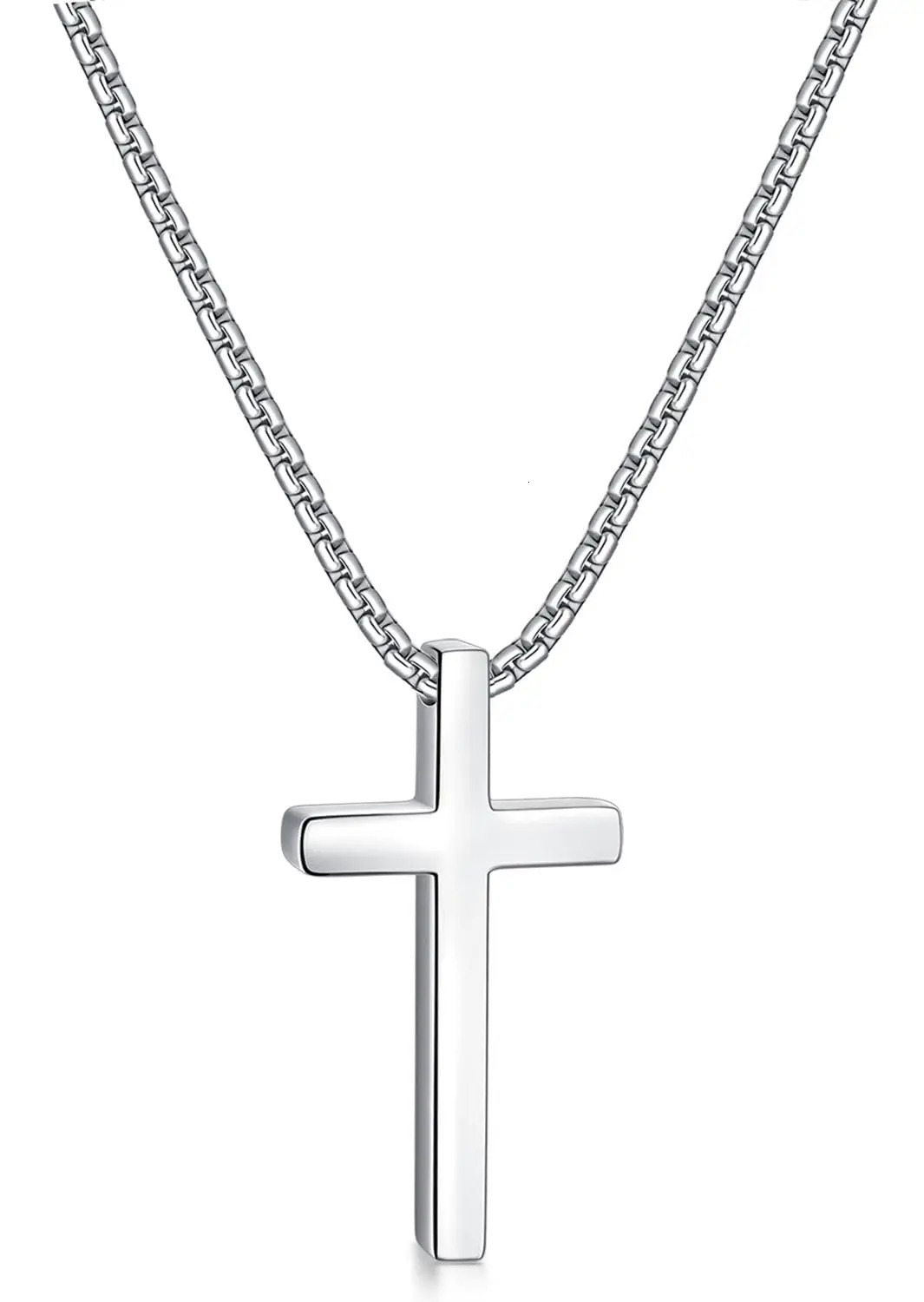 Shevalu 16-24 Inch Silver Cross Necklace Mens Cross Necklaces with 2.5mm Cross Chain and Exquisite Stainless Steel Cross Pendant 250625