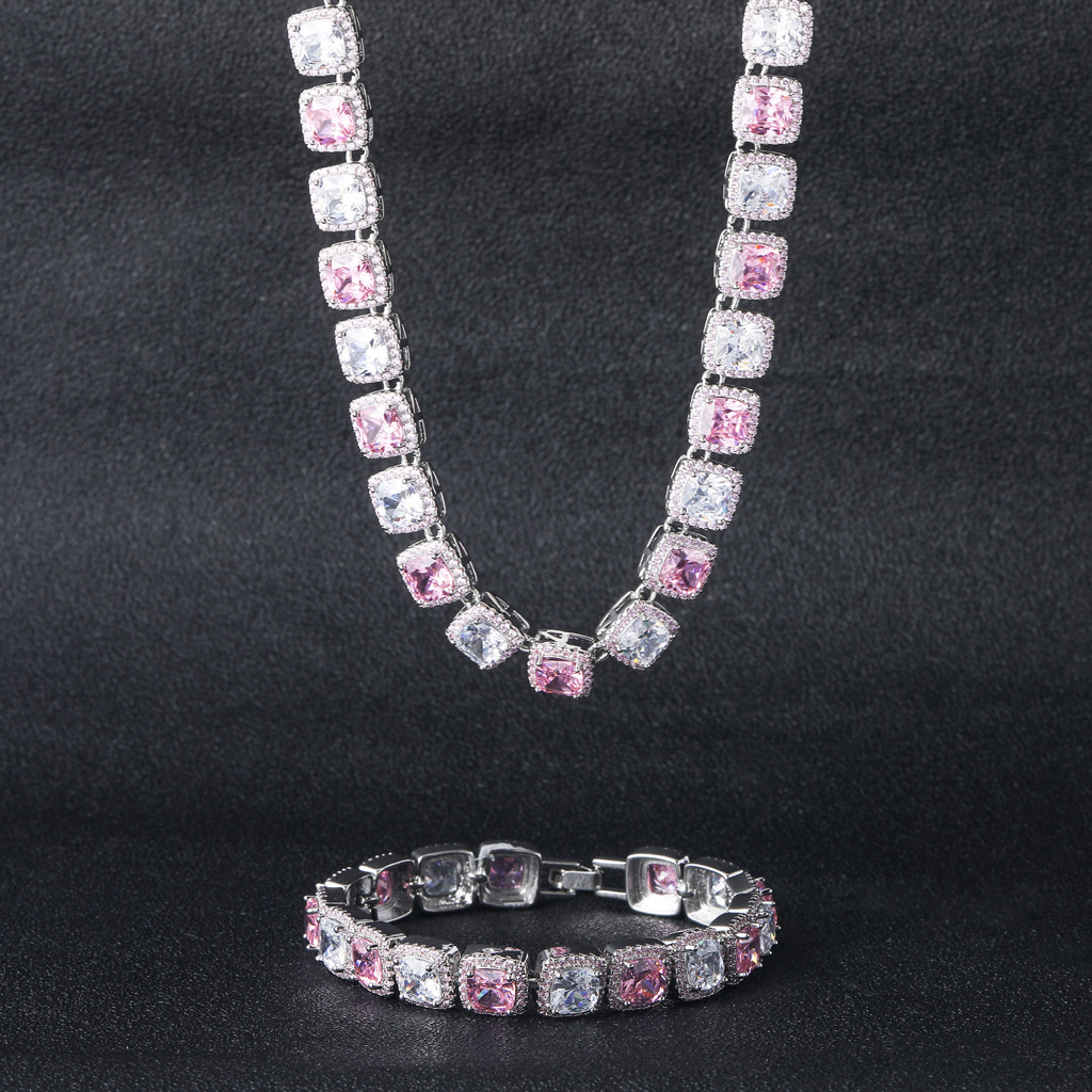 Hiphop Jewelry 10mm Candy Pink White Moissanite 18K Gold Plated Unisex Iced Out Necklace Pass the diamond tester