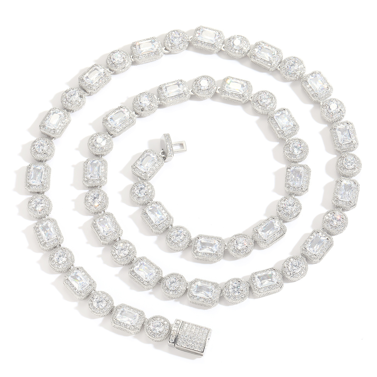 Luxury Jewelry 8mm Square Round Icy Cubic Chain Hip Hop Necklace T Cut Moissanite Iced Out Creative Niche Men's Streetwear Accessory Pass the dia