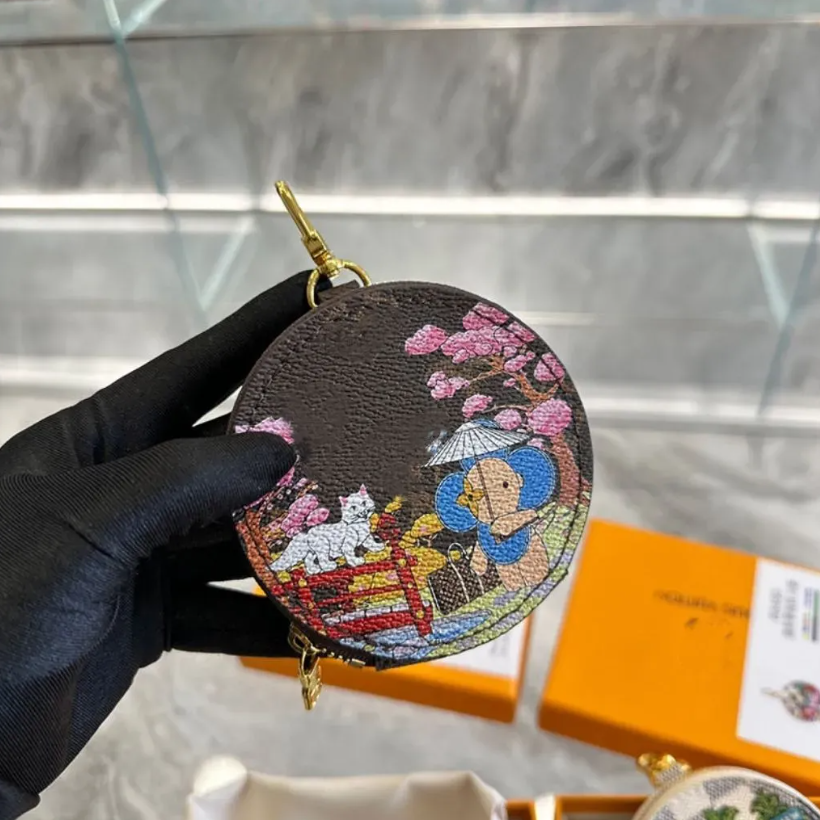 Luxury Brand Sunflower Round Coin Purses Letter Printing Unisex Men's and Women's Mini Clutch Bags Classic Famous Designer Zipper Ladies Wallet With Keychain Charms