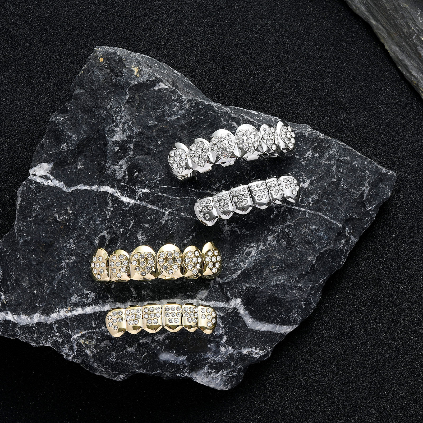 18K Gold Plated Heart Shaped Iced Out Full Diamond Hip Hop Grillz Decorative Rapper Costume Accessories