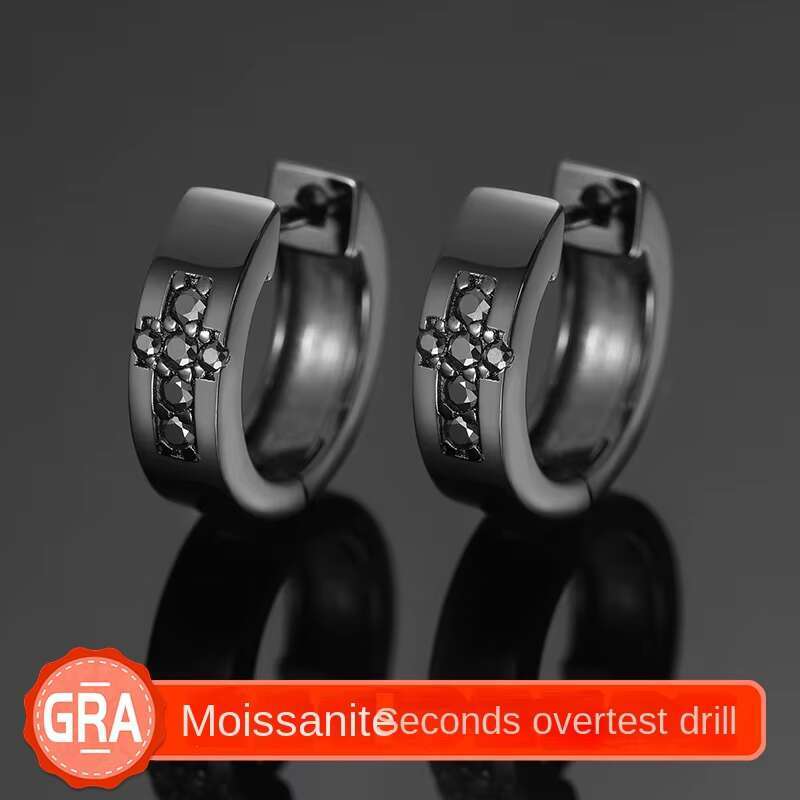 S925 Silver D-Moissanite Earrings All-Match Temperament Black Cross Design Ready Stock for Europe US