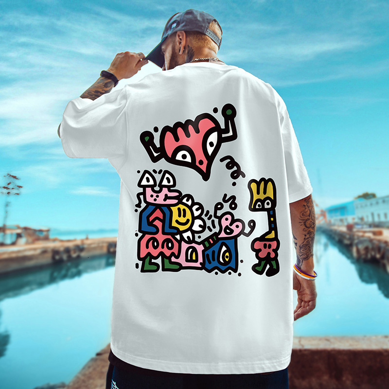 Free shipping for 2025 designer men's T-shirts American Hip-Hop Ins Trendy Funny Cartoon T-Shirt for Men Loose Plus Size Oversized Black Short Sl